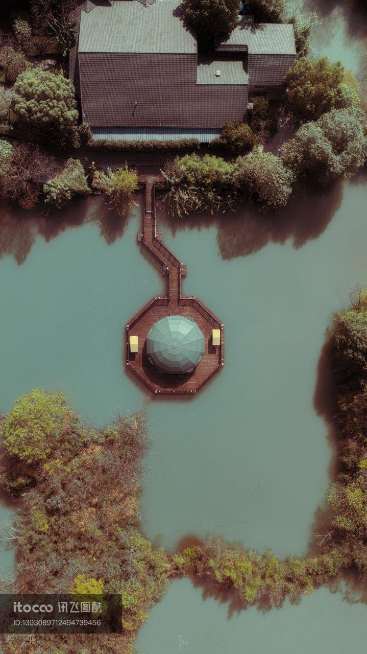 建筑,航拍,湖泊