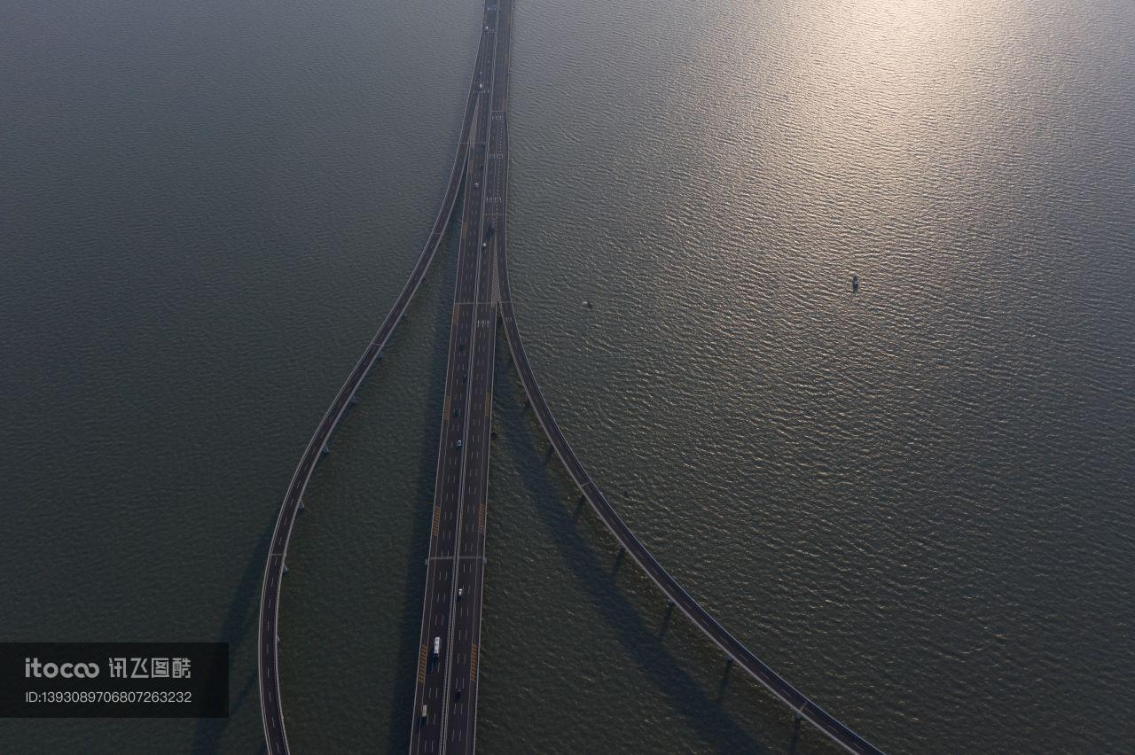 航拍,杭州湾大桥,江河