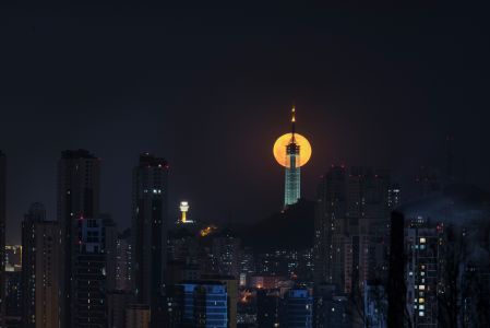 天文天象,天文摄影,超级月亮,建筑,星空,城镇,建筑夜景,都市夜景