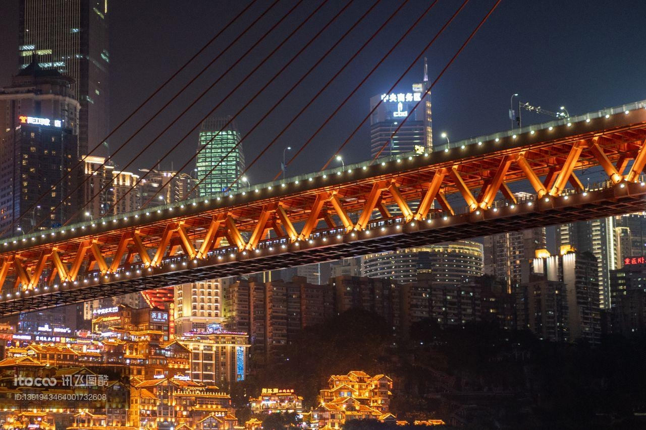 重庆千厮门大桥,建筑夜景,都市夜景