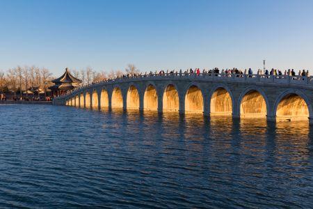 中国,北京,颐和园,传统建筑,城镇,自然风光,天空,江河,桥,拱桥,建筑,植物,树木