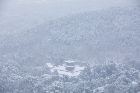 冬天,俯瞰,中国,北京,自然风光,森林,植物,树木,碧云寺,历史古迹,寺庙,雪,雾,建筑
