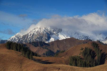 新疆,自然风光,雪山,山川,白云