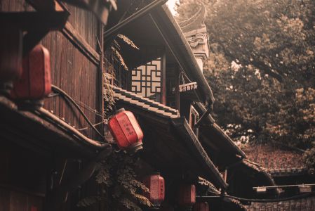 传统建筑,屋檐,特写,生活工作,红色灯笼,建筑,树