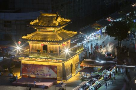 建筑,景点,滦州古城,城楼,街道,河北,城镇,塔,俯瞰,夜晚,中国