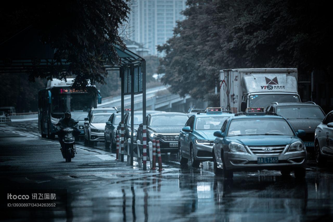 汽车,道路,雨