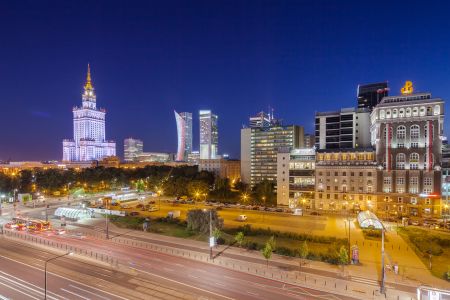 建筑夜景,都市夜景,波兰,华沙,城镇,建筑,历史古迹,国外,城市夜景,夜景摄影