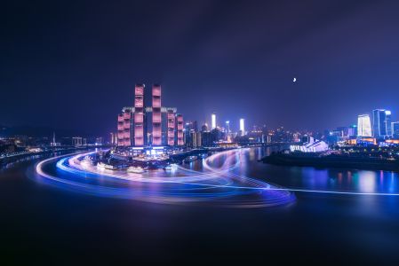 建筑,夜景照明,都市夜景,建筑夜景,城镇,夜晚,天空,月亮,星星,航拍