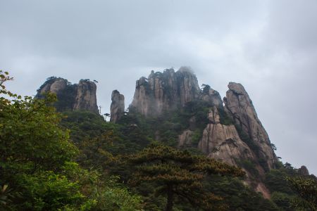 岩石,中国,三清山,云雾,江西,山川,峡谷,天空,植物