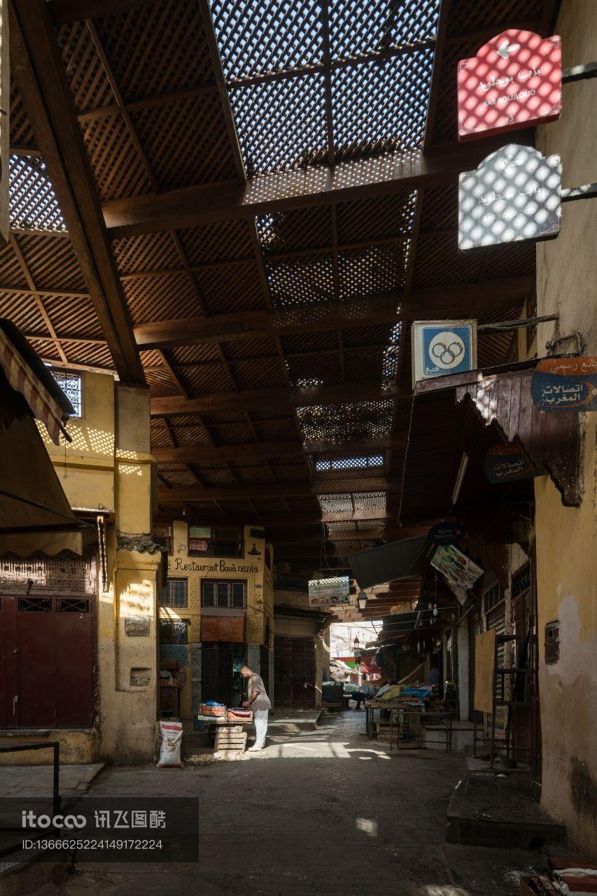 摩洛哥,街道,传统建筑