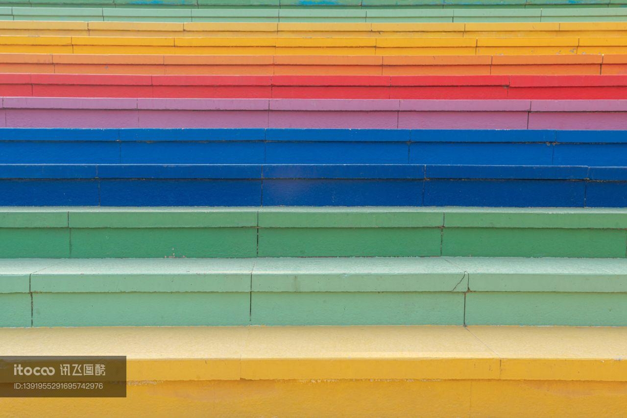 台阶,彩虹色,城镇