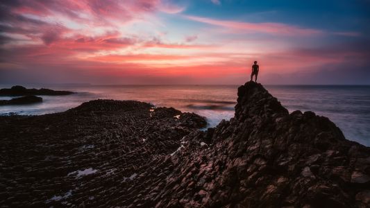 自然风光,日落,岩石,天空,人像,海洋,全身像