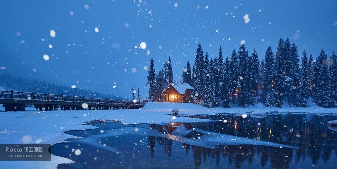 冰雪,林中小屋,雪中小屋