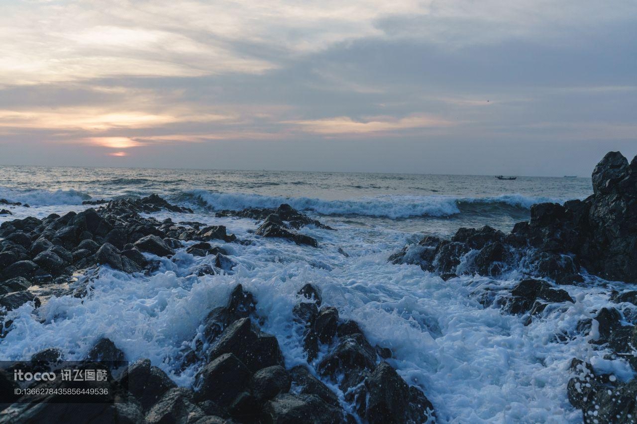 海洋,礁石,海浪