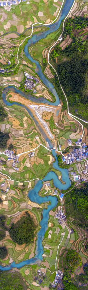 俯瞰,自然风光,森林,江河,城镇,道路