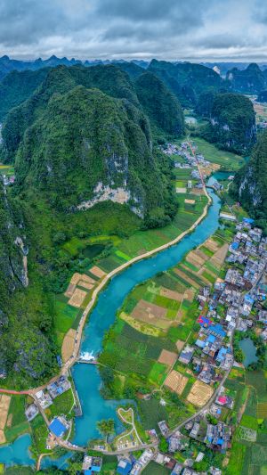 俯瞰,自然风光,江河,村镇,山川,平原