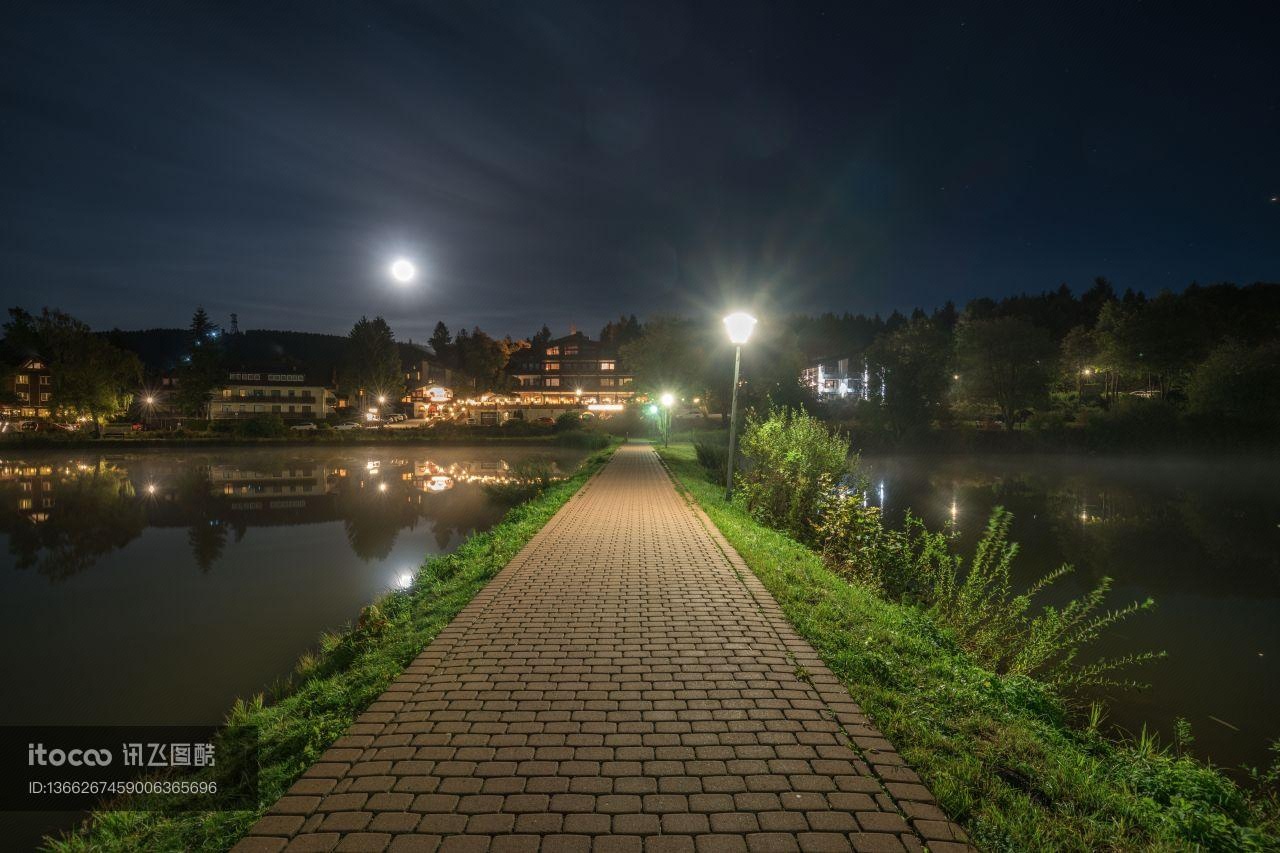 建筑夜景,自然风光,城镇