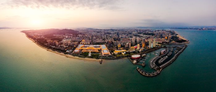 城镇,都市,建筑,太阳,海洋,全景