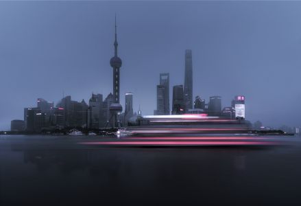 上海东方明珠塔,湖面,高楼大厦,城镇,建筑,上海,景点,城市道路,夜晚,全景