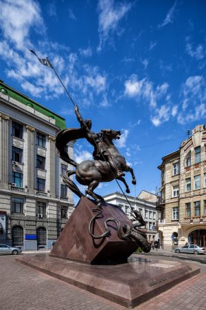 雕像,国外,城镇,天空,白云,建筑,乌克兰