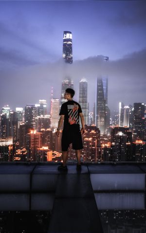 夜晚,建筑,特写,天空,城镇,都市,帅哥,全身像,摆拍人像,乌云