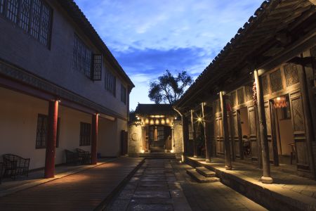 村镇,夜晚,城镇,建筑,古北水镇,中国,北京