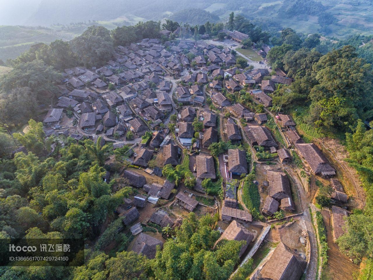 山川,民居,植物