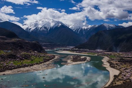 白云,湖泊,雪山,自然风光,天空,山峦,冰雪