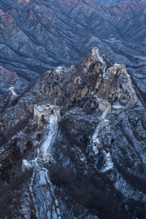 中国,北京,山川,冬天,箭扣长城,建筑,历史古迹,自然风光,俯瞰,航拍,雪