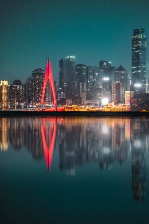 建筑,都市,夜晚,城镇,天空,江河,星星