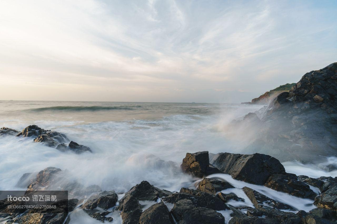 海洋,礁石,海浪