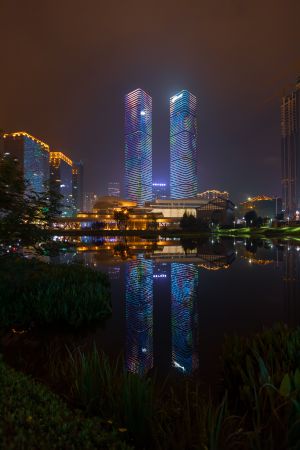 城镇,都市,建筑,夜晚,江河