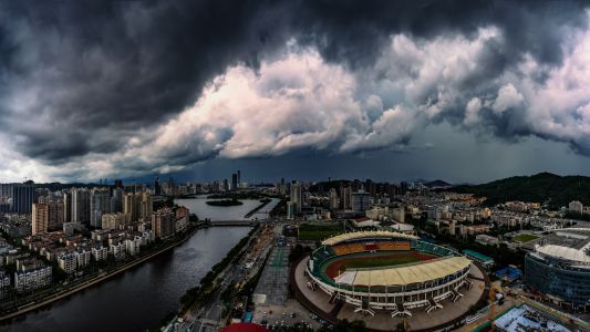 乌云,都市,城镇,建筑,全景,自然风光,天空,江河