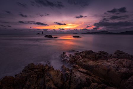 自然风光,天空,晚霞,海洋,岩石,乌云