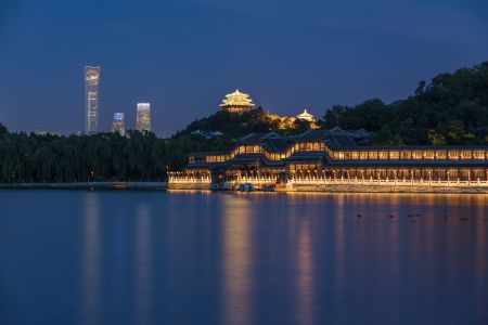 建筑,北海,公园,建筑夜景,中国,北京,湖泊