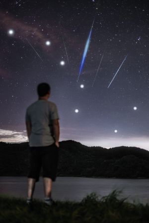 流星雨,天空,湖泊,天文,天文摄影,自然风光,环境人像,星星,山丘