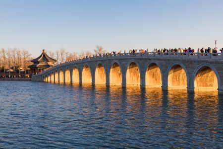 中国,北京,颐和园,自然风光,城镇,江河,天空,桥,拱桥,建筑,植物,树木,环境人像