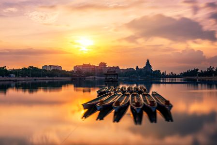 天空,湖泊,船,自然风光,物品,太阳,建筑,日落,城镇