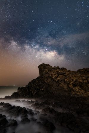 自然风光,星空,岩石,夜晚,天空,星星,海洋