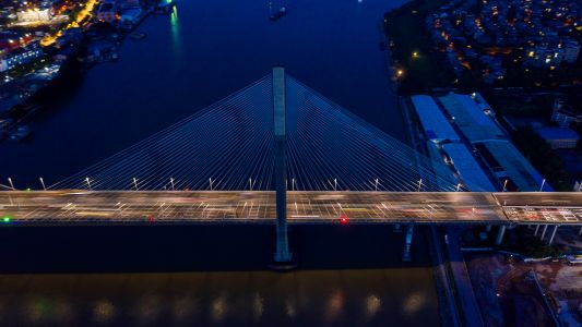 桥,夜晚,航拍,城镇