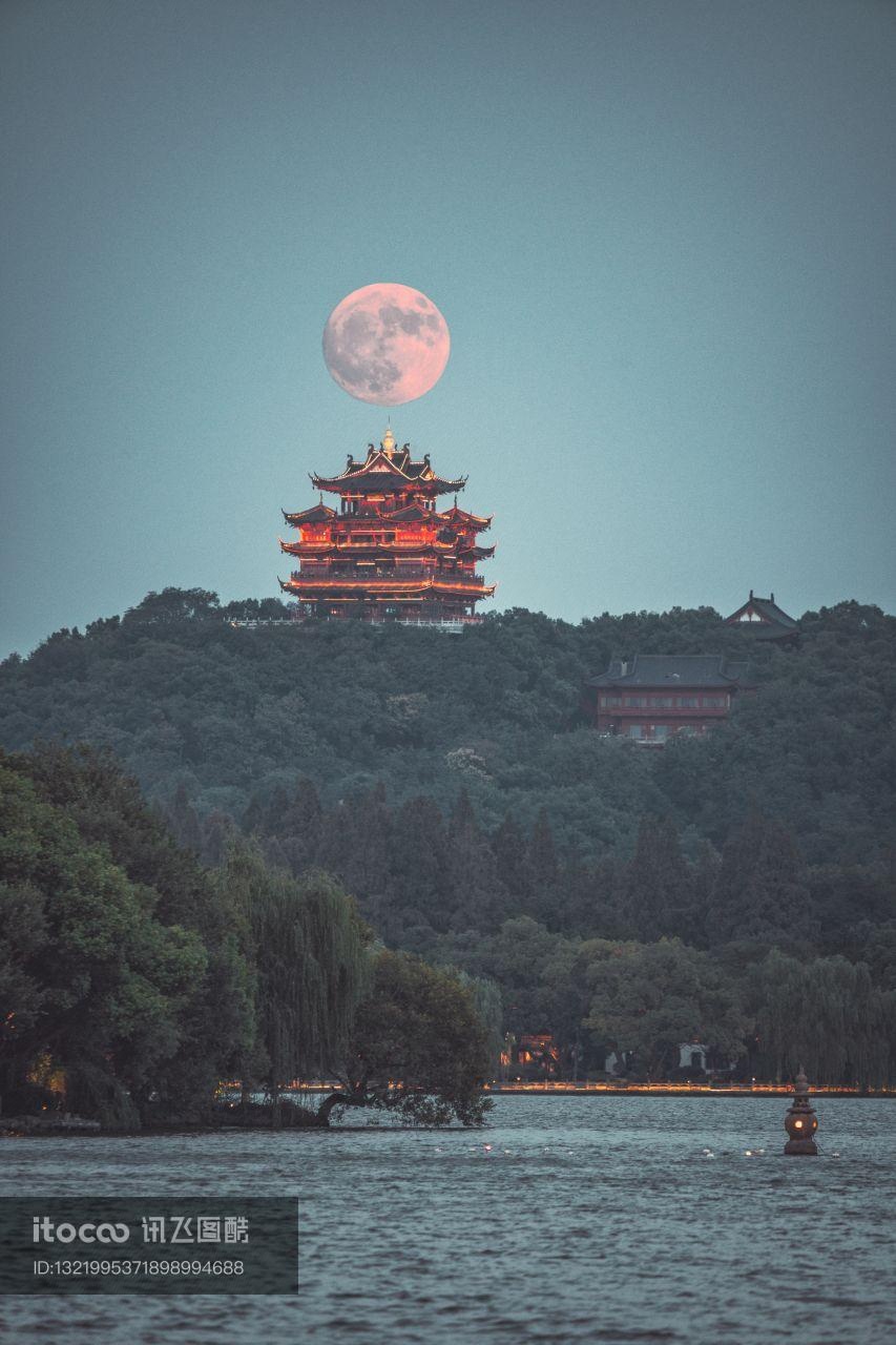 浙江,夜晚,月亮