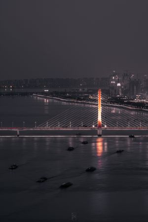 建筑,江河,桥,航拍,船,夜晚,城镇,交通工具