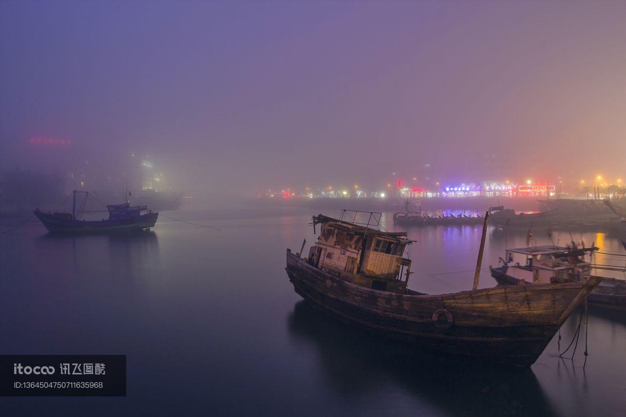 江河,雾,渔船