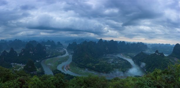 江河,自然风景,自然风光,航拍,植物,天空,白云,树叶,树木