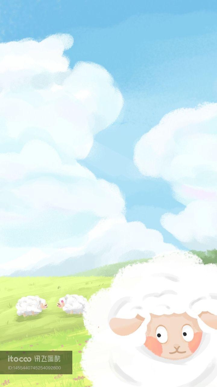 绵羊,蓝天白云,天空