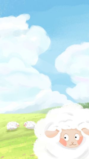 绵羊,蓝天白云,天空,卡通素材,插画,扁平插画,草原