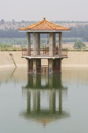 亭楼,建筑,湖泊,传统建筑,中国,鄂尔多斯,内蒙古,自然风光