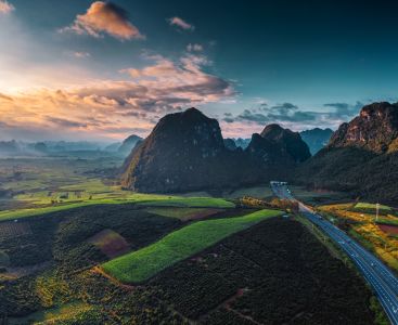 自然风光,平原,日落,山川,公路