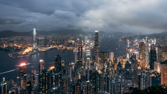香港,建筑夜景,都市夜景,建筑,都市,俯瞰,维多利亚港,夜景,灯光,云雾,城镇,天空,江河,夜晚,城市夜景,香港维多利亚湾