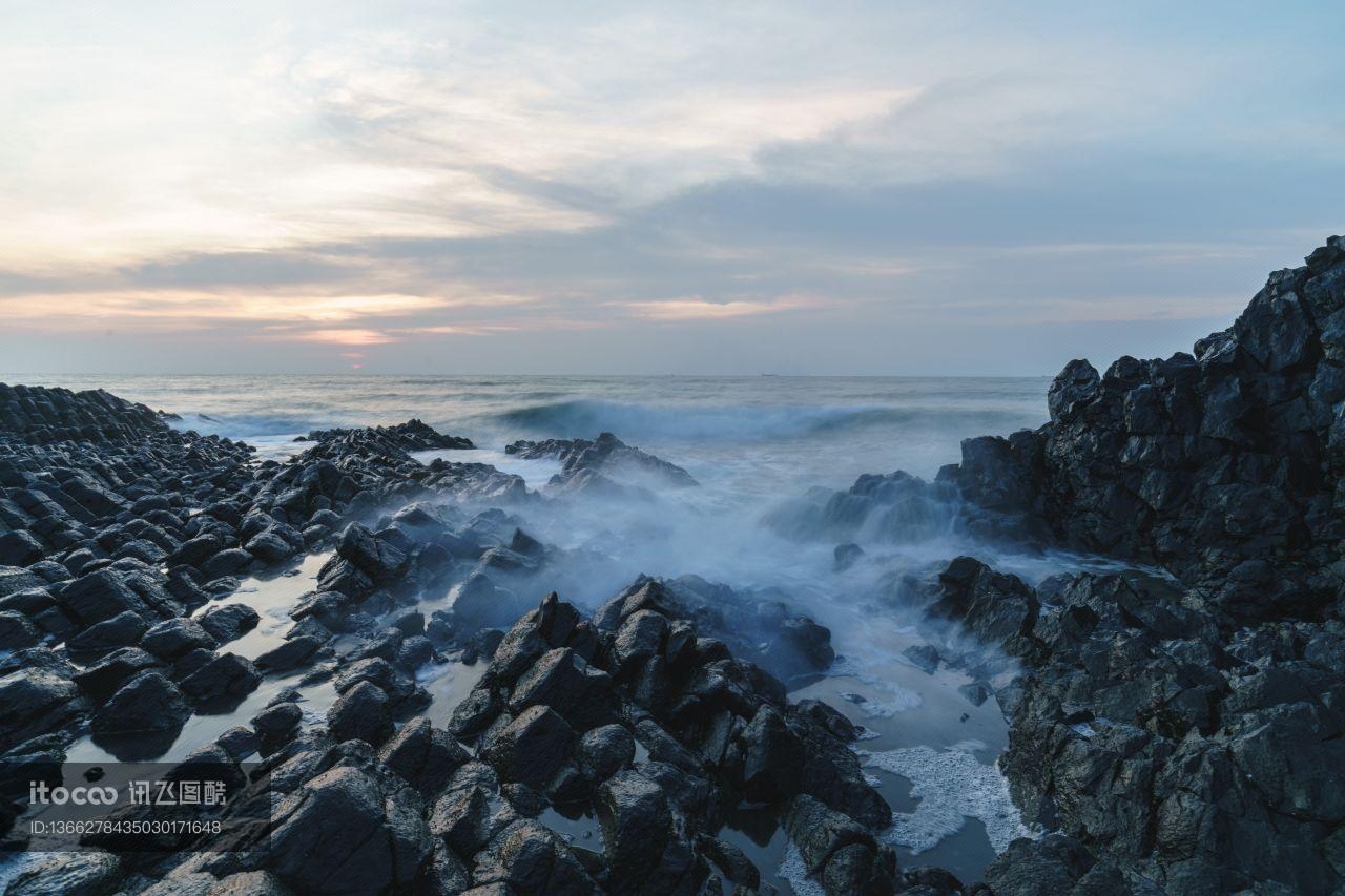 海洋,礁石,海浪